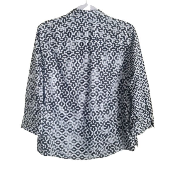 Foxcroft Easy Care Geometric Button Up Shirt Womens Large White Black 3/4 Sleeve - Picture 2 of 9